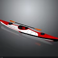 Single Person Red And White Kayak Watercraft With Orange Paddles Streamlined Design