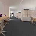 Bright Modern Public Office Space With Long Desks Computers Office Chairs And Carpet
