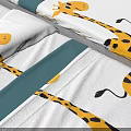 Cozy White Mattress With Giraffe Pattern Bedding And Blue Star Pillows 3d model