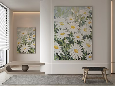 Floral Paintings Of Daisies In Modern Interior Space 3d model