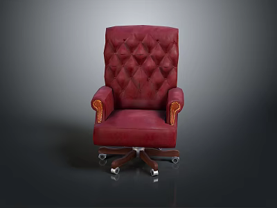 Crimson Red Office Chair With Tufted Diamond Pattern Gold Accented Armrests And Wheeled Metal Base 3d model
