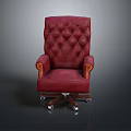 Crimson Red Office Chair With Tufted Diamond Pattern Gold Accented Armrests And Wheeled Metal Base