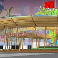 Bamboo circular arc wave shape park gallery pavilion 3d model