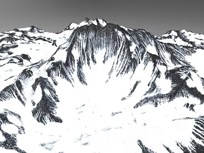 Garden Landscape With Snowy Mountain Ranges In Black And White Line Art 3d model