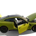 Yellow Sports Car With Open Hood And Doors Showcasing Engine Bay