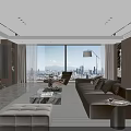 Modern Living Dining Room Interior With Marble TV Wall Bookshelves And Decorations