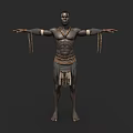 Muscular Tribal Man in Traditional Ornate Attire with Arm and Waist Fringes Standing