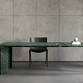 Modern Dining Table Set With Green Marble Top Black Chairs And Simple Gray Wall 3d model