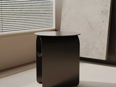 Sleek Black Modern Bedside Table with Round Top and Minimalist Design 3d model