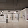 Neat Modern Clothing Store Interior With Mannequins Clothing Racks And Garments