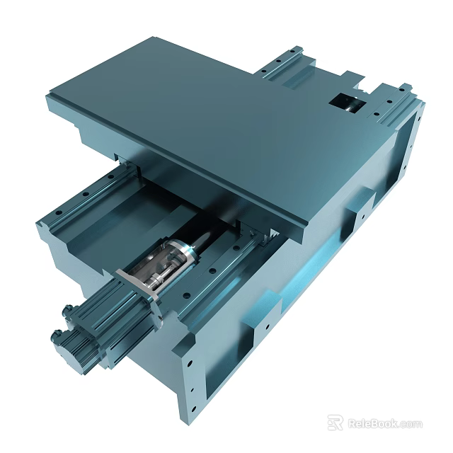 Blue Industrial Metal Mechanical Frame With Motor And Slide Rail Components 3d model 