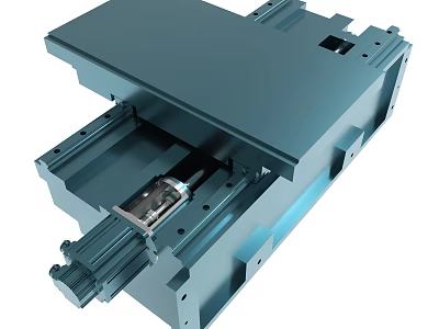 Blue Industrial Metal Mechanical Frame With Motor And Slide Rail Components 3d model