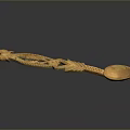 Wooden Carved Spoon with Intricate Dragon Pattern and Decorative Handle Design