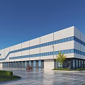 Modern Multi Storey Industrial Factory Exterior With White Facade Large Glass Windows And Green Landscaping
