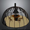 Indoor Round Dining Furniture Set With Wooden Table Chairs And Metal Dome Structure