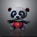 Cute Cartoon Panda Stuffed Toy In Sitting Pose With Red Belly Wrap And Yellow Decoration