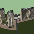 Urban Commercial Street With Modern High Rise Buildings And Open Plaza Area