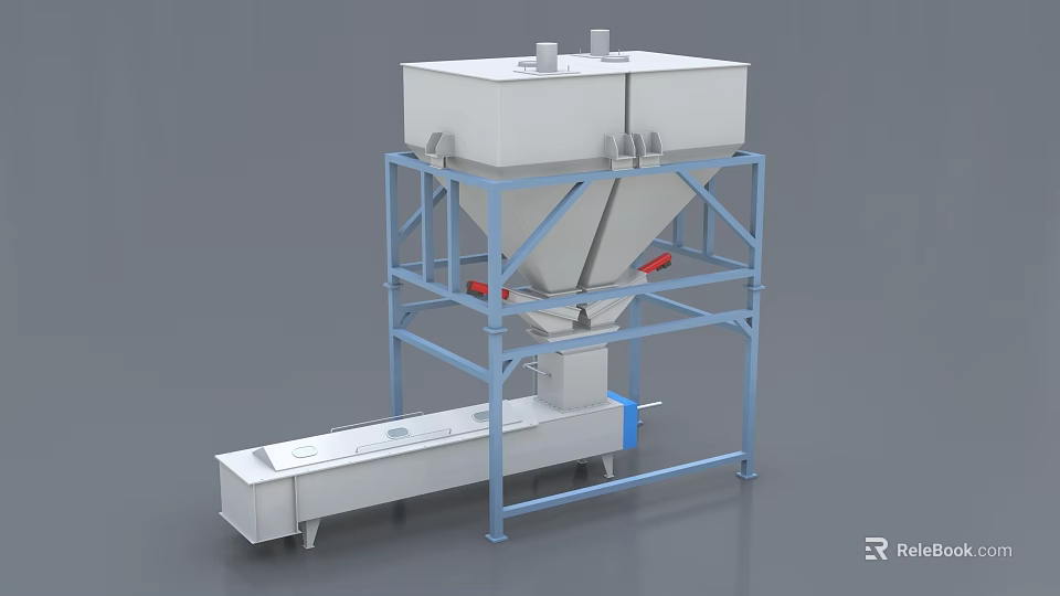 Industrial Hopper Equipment With Blue Metal Frame And Conveyor Unit 3d model 