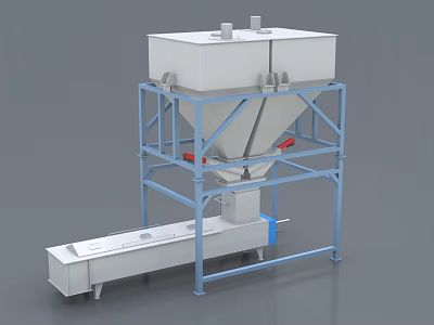 Industrial Hopper Equipment With Blue Metal Frame And Conveyor Unit 3d model