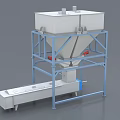 Industrial Hopper Equipment With Blue Metal Frame And Conveyor Unit