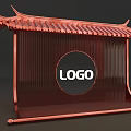 Red Chinese Style Decorative Structure With Eaves Roof And Circular LOGO Area
