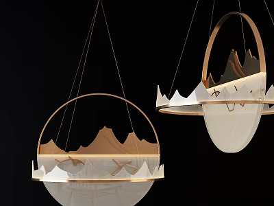 Two Modern Geometric Pendant Lights With Gold Frame And Mountain Pattern Design 3d model