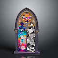 Gothic Stained Glass Window With Colorful Intricate Patterns Ornate Arch And Decorative Columns
