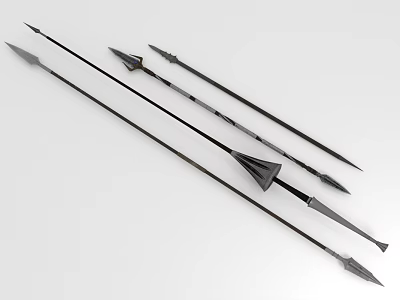Ancient Warfare Arrows With Different Metal Arrowhead Designs And Long Wooden Shafts 3d model
