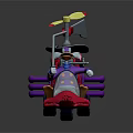 Cartoon Character Riding Purple Tricycle With Yellow Propeller And Red Seat