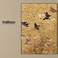 Poliform Decorative Painting Featuring Butterflies And Flowers On Yellow Background