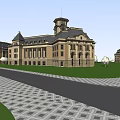 Large European Mansion With Reflecting Pool Blue Sky And Mountain View