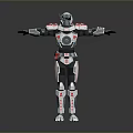 Futuristic Humanoid Robot In Mechanical Armor With Red White Details And Outstretched Arms