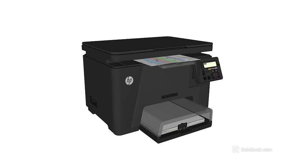 HP Black Multifunctional Office Printer Appliance with Control Panel and Paper Tray 3d model 