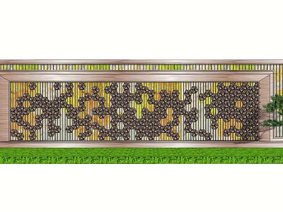 Modern Feature Wall Design With Laser Cut Patterns Metal Frame And Green Lawn 3d model