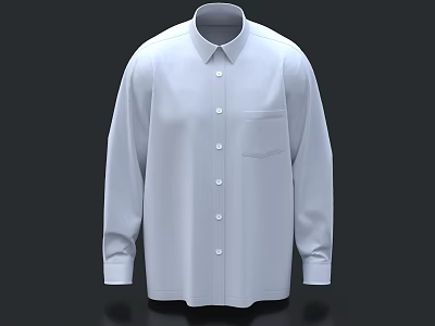 White Long Sleeve Collared Shirt Featuring Front Buttons Chest Pocket and Simple Design 3d model