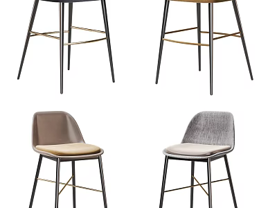 Modern Contemporary Bar Stools With Gray Brown Fabric Leather Seats And Metal Legs 3d model