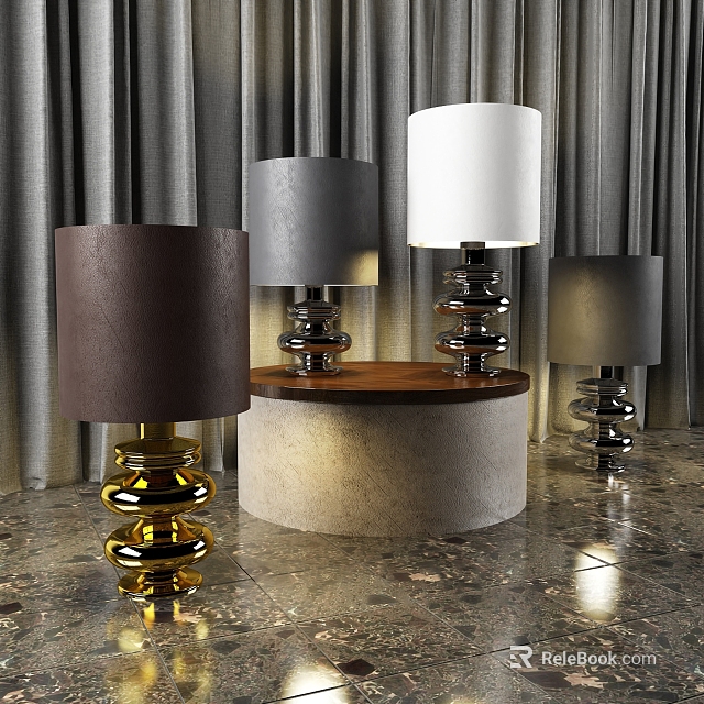 Modern Table Lamps With Various Colored Shades And Glass Bases In Elegant Interior 3d model 