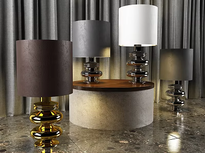 Modern Table Lamps With Various Colored Shades And Glass Bases In Elegant Interior 3d model