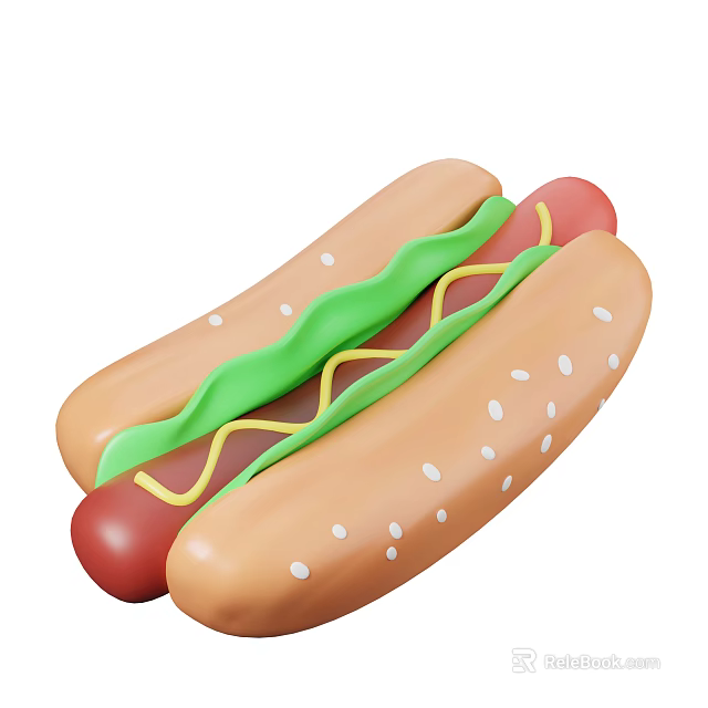 Fresh Homemade Hot Dog with Sausage Bun Mustard Lettuce and Sesame Seeds 3d model 