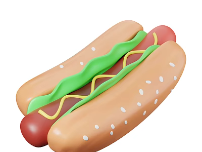 Fresh Homemade Hot Dog with Sausage Bun Mustard Lettuce and Sesame Seeds 3d model