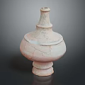 Antique Clay Sculpture Carving With Round Body Crackled Texture And Layered Neck