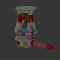 Advanced Mechanical Device With Red And Silver Metallic Components And Joints
