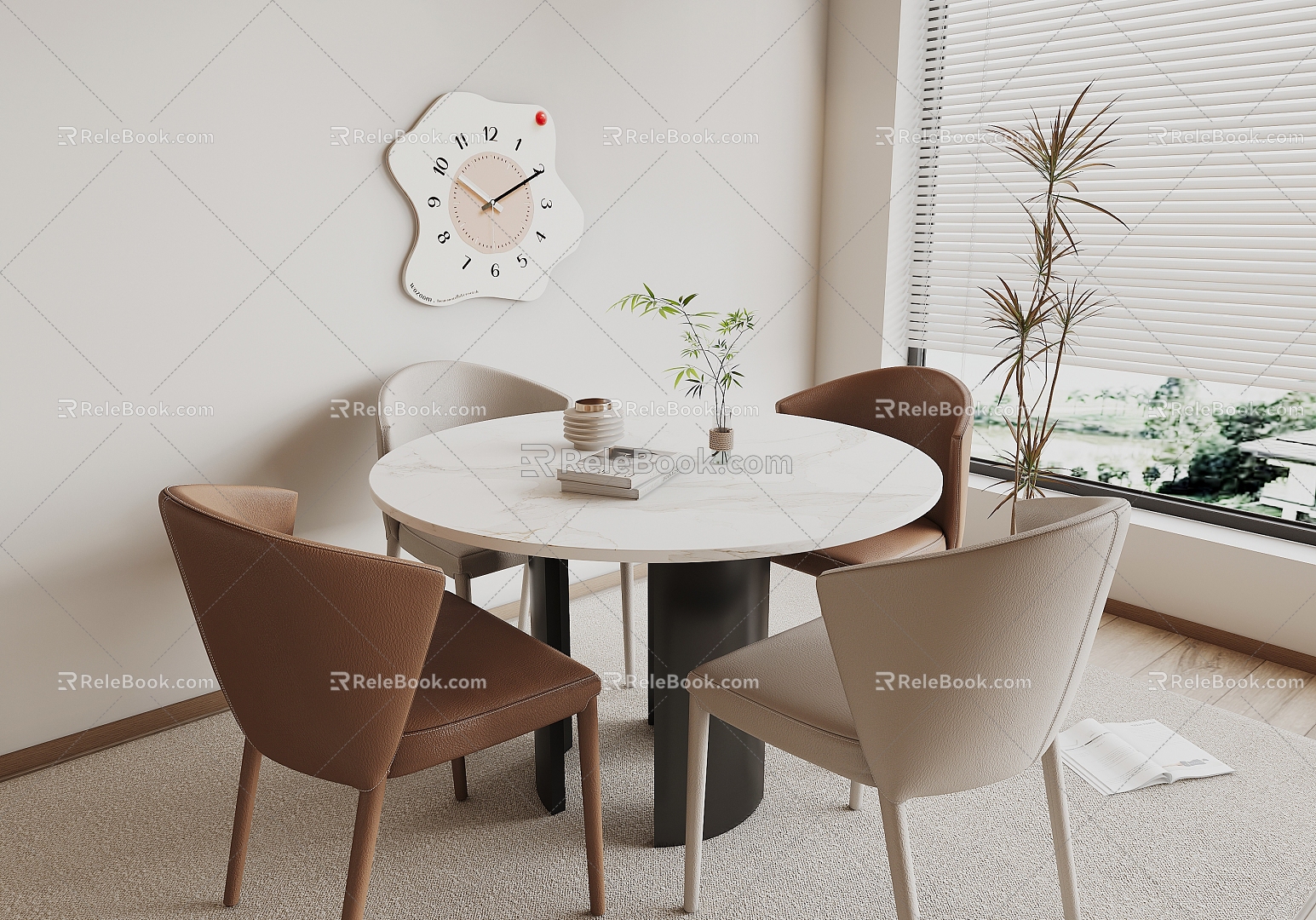 Round Dining Table and Chair 3d model