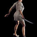Scary Game Movie Character in Nurse Uniform with Bandages and Knife on Dark Background