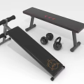Sturdy Black Furniture Bench With Golden Logo And Fitness Dumbbells Kettlebell Accessories 3d model
