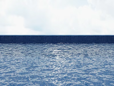 Serene Swimming Pool With Blue Tile Edge And Calm Water Surface Under Cloudy Sky View 3d model