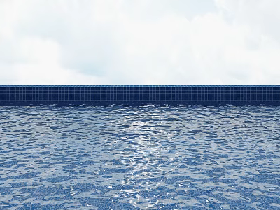 Serene Swimming Pool With Blue Tile Edge And Calm Water Surface Under Cloudy Sky View 3d model
