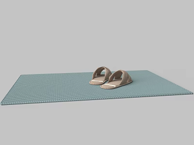 Blue Square Rug With Beige Sandals On It 3d model