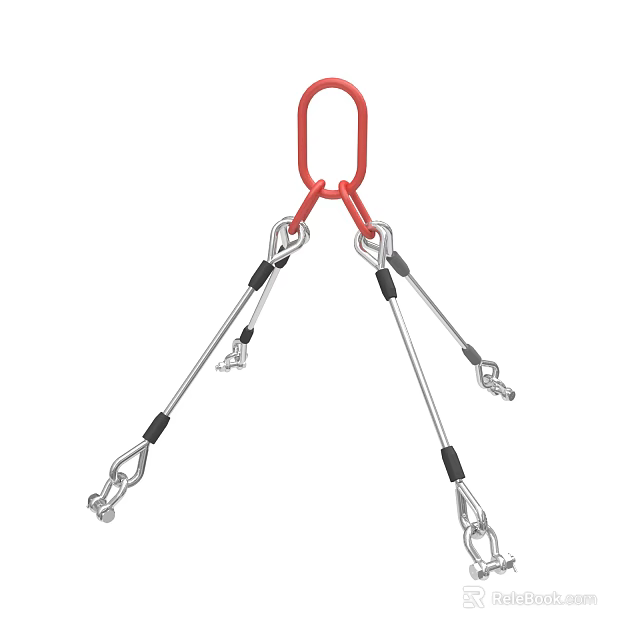 Lifting Equipment with Red Ring Three Metal Chains and Safety Hooks for Industrial Lifting 3d model 