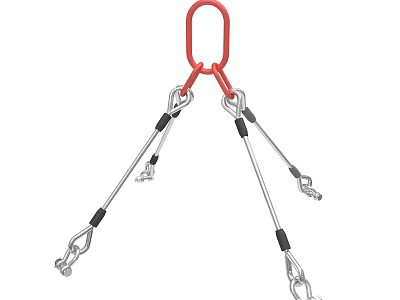 Lifting Equipment with Red Ring Three Metal Chains and Safety Hooks for Industrial Lifting 3d model